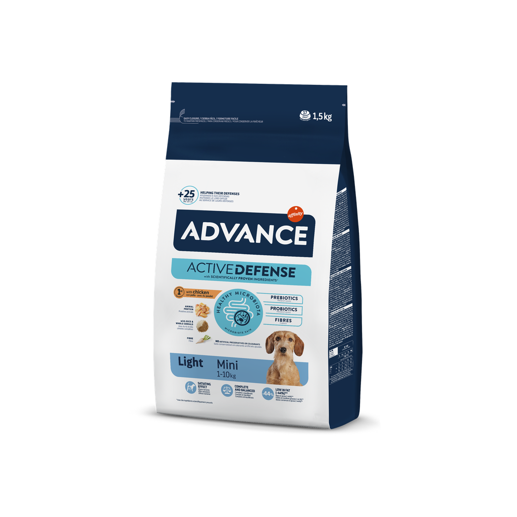 Advance Mini Light Frango e Arroz Ração Seca para Cão 1,5 kg