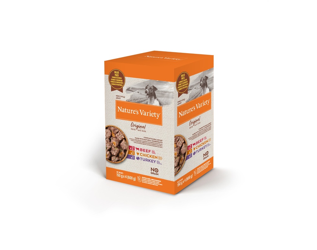 Nature's Variety Dog Wet Original No Grain Mini Multipack Pat Alimento Húmido para Cão 4 × 150 g