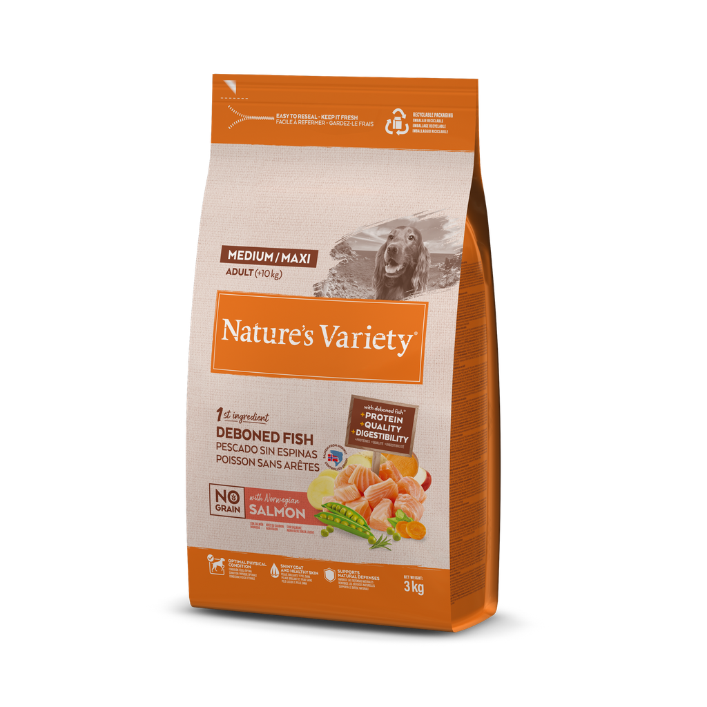 Nature's Variety Dog No Grain Med Adult Salmon Nor Ração Seca para Cão 3 kg