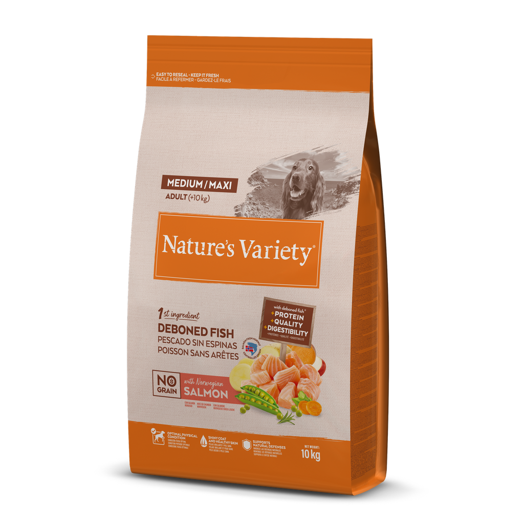 Nature's Variety Dog No Grain Med Adult Salmon Nor Ração Seca para Cão 10 kg