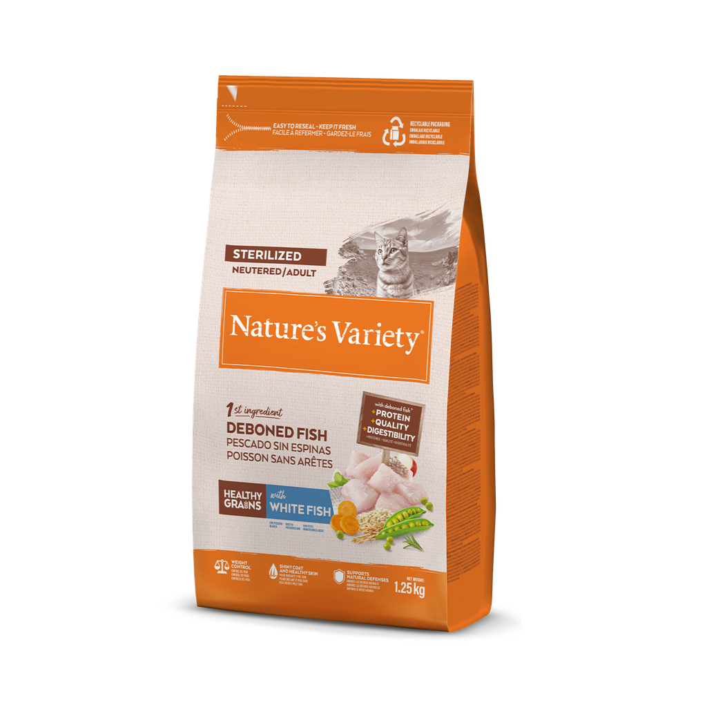 Nature's Variety Cat Grain Sterilized White Fish Ração Seca para Gato 1,25 kg