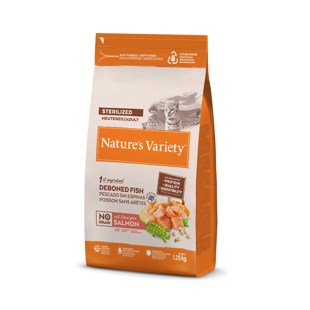Nature's Variety Cat No Grain Sterilized Salmon Nor Ração Seca para Gato 1,25 kg