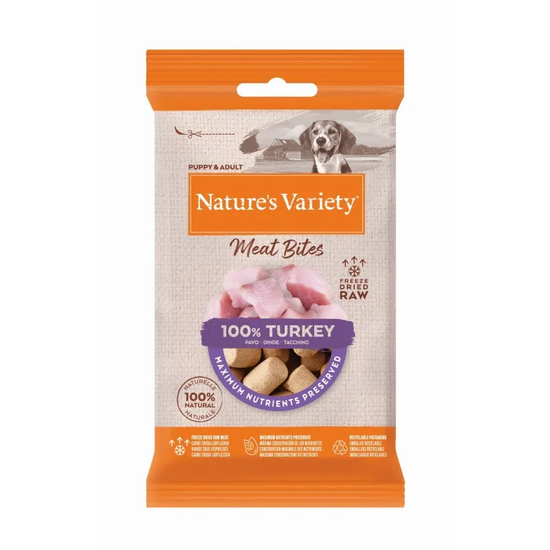 Nature's Variety Dog Fd Meat Bites Turkey Snack para Cão 20 g