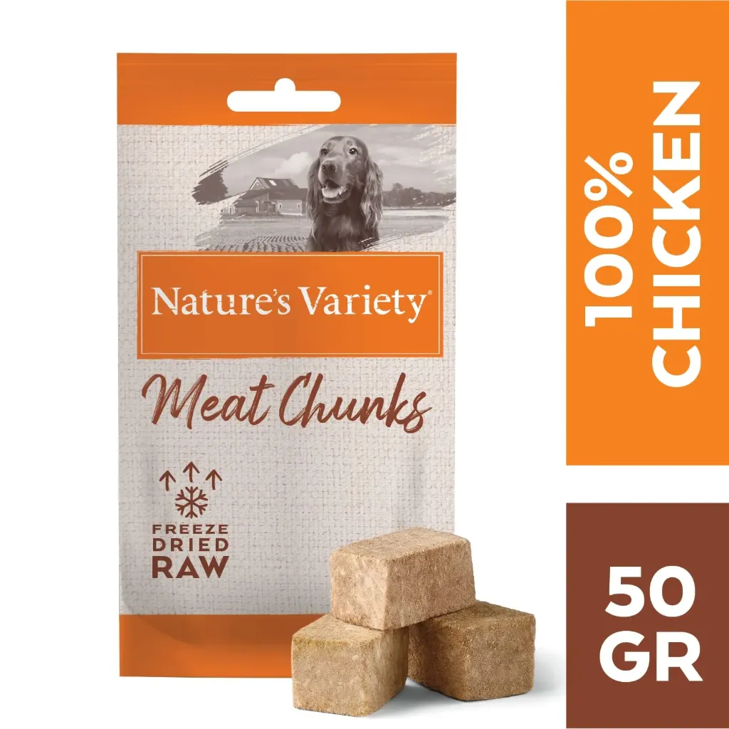 Nature's Variety Dog Fd Meat Chunks Chicken Snack para Cão 50 g