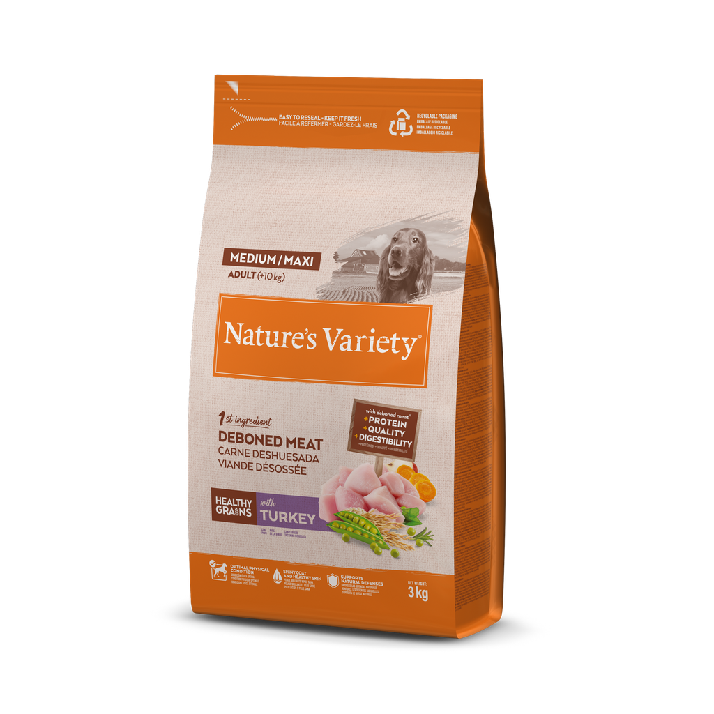 Nature's Variety Dog Grain Med Adult Turkey Ração Seca para Cão 3 kg