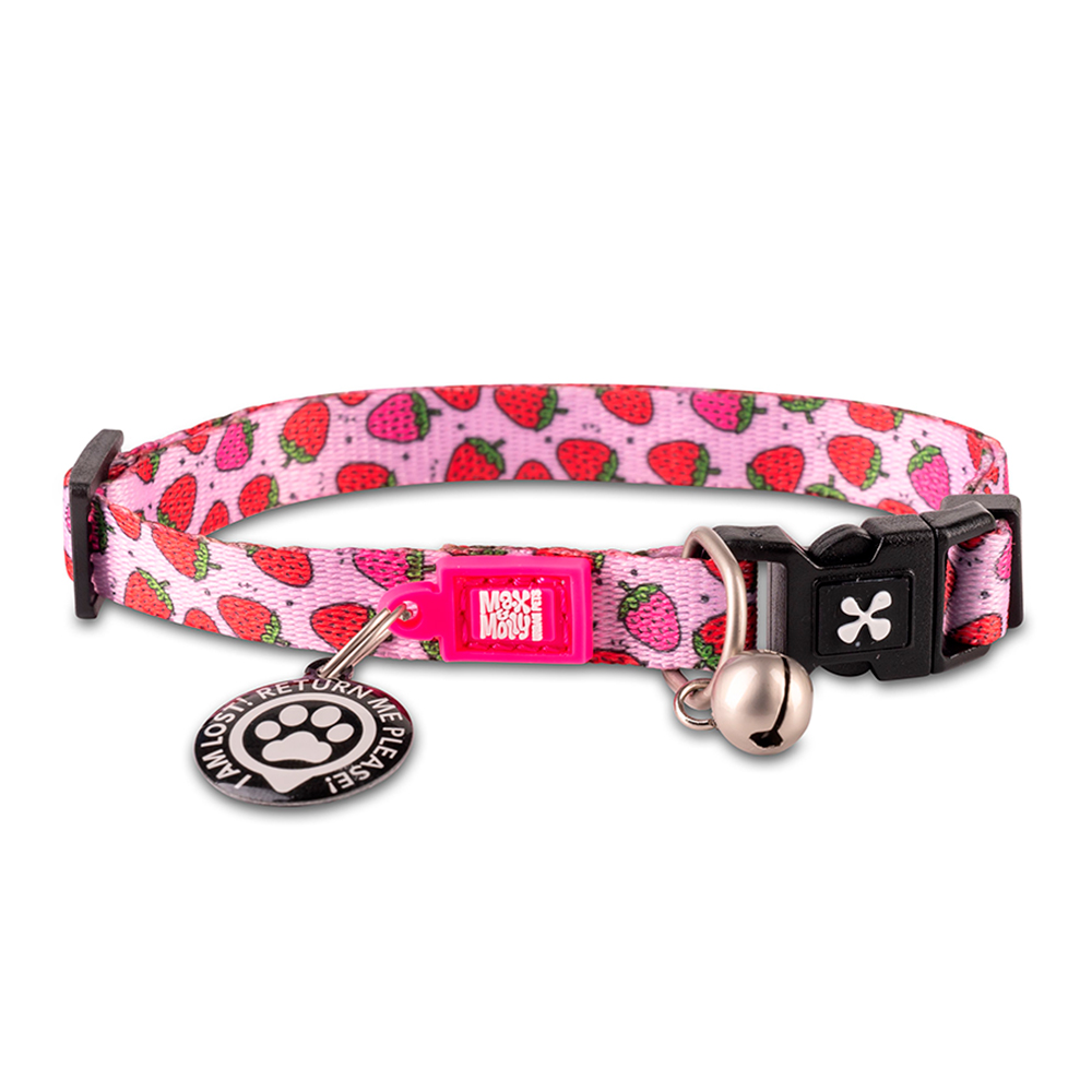 [MM221021] MAX & MOLLY - COLEIRA C/ ID TAG "STRAWBERRY DREAM" P/ GATO