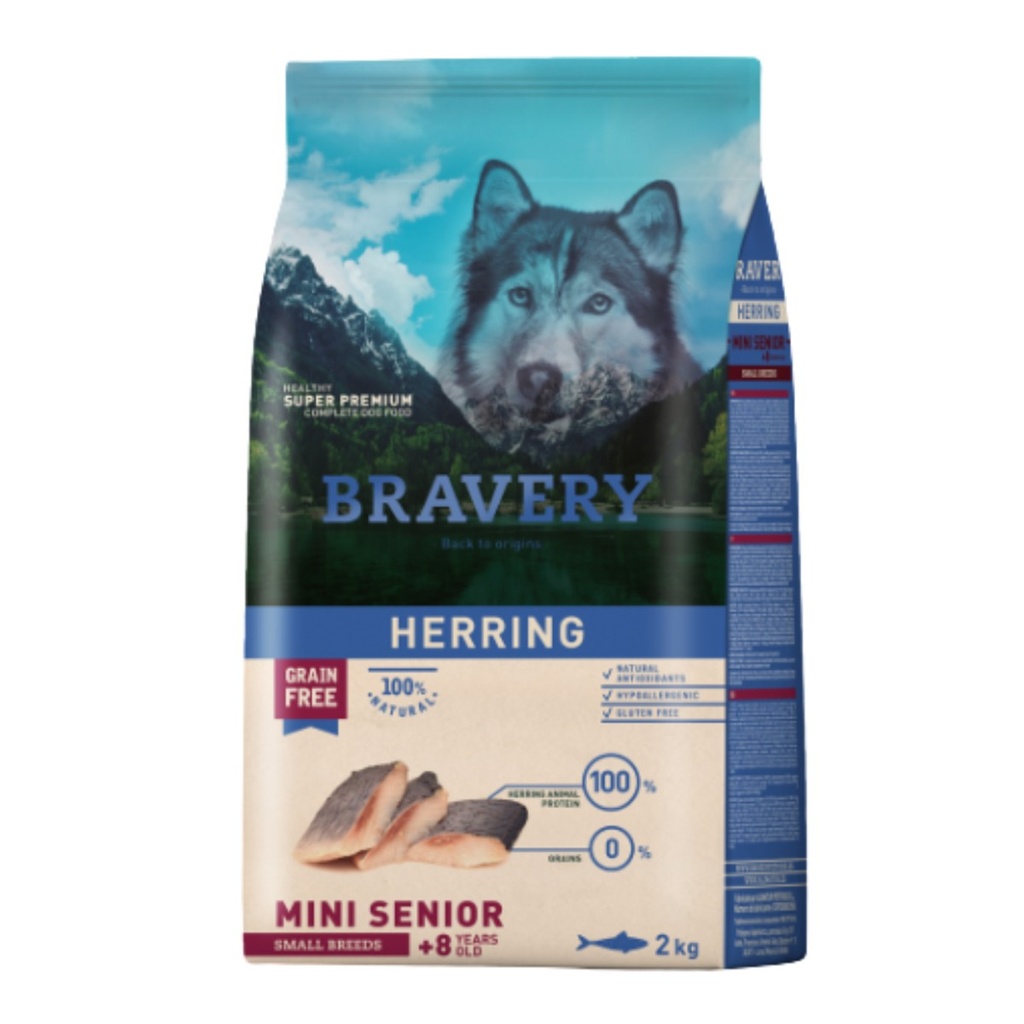 Bravery Herring Mini Adult Small (Senior) Ração Seca para Cão 2 kg
