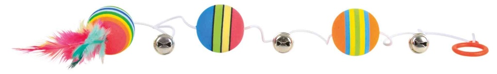 Tres Bolas "Arco-iris" com Elastico, Penas e Guizo para Cão e Gato