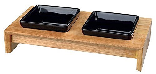 Gamela Dupla em Ceramica com Suporte Madeira / Comedouro ou Bebedouro para Cão e Gato 2 × 0,2 l 10 cm