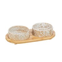 Gamela Dupla em Ceramica com Suporte Bamboo / Comedouro ou Bebedouro para Cão e Gato 2 × 0,3 l 12 cm