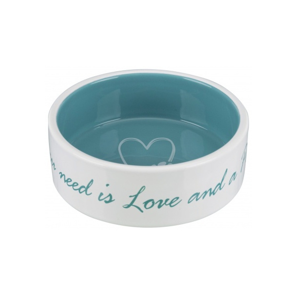 [TX25050] GAMELA EM CERAMICA "PET'S HOME" 0,3LT/ø12CM (CREME/PETROLEO)