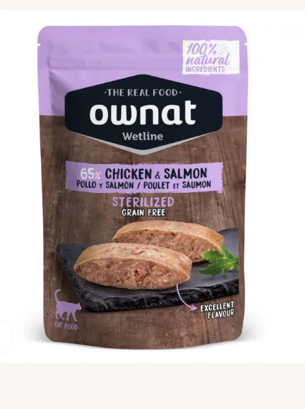 Ownat Sterilized Chicken & Salmon Cat Ração Seca para Gato 85 g