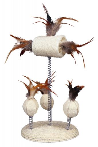 Brinquedo de Lufa e Penas com Base e Mola para Cão e Gato