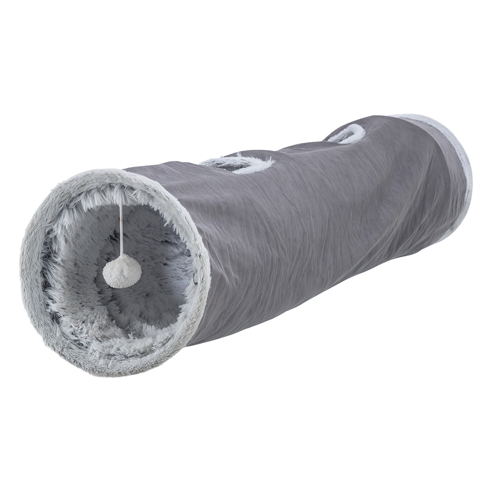 Tunel de Brincar "Harvey" em Pelucia (Cinzento) Brinquedo para Gato ø27 × 116 cm