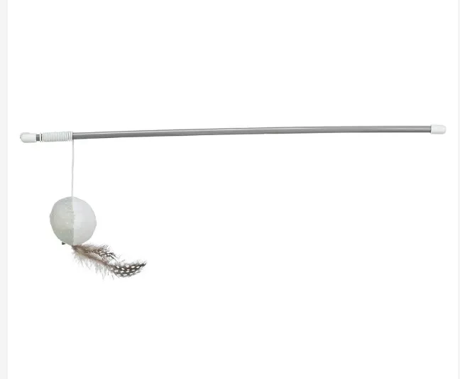 BASTAO C/ BOLA E PENAS EM PLASTICO/PELUCIA P/ GATOS - 46 CM
