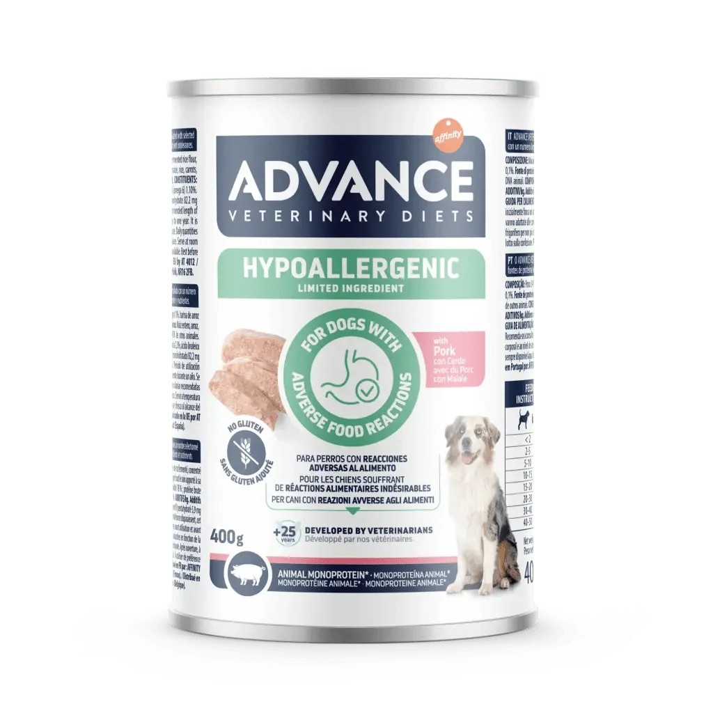 Advance Veterinary Diets Dog Wet Hypoallergenic Porco Alimento Dietético Húmido para Cão 400 g