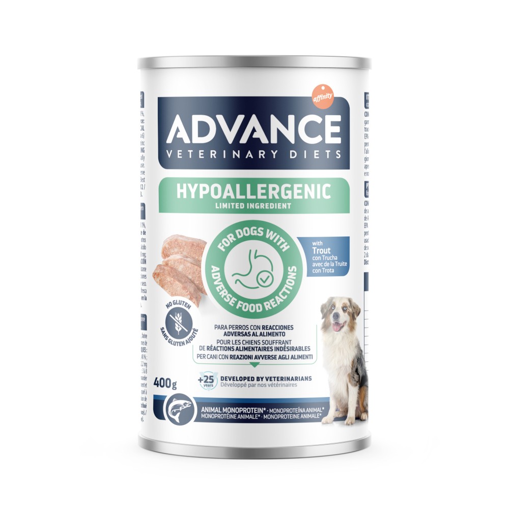 Advance Veterinary Diets Dog Wet Hypoallergenic Truta Alimento Dietético Húmido para Cão 400 g