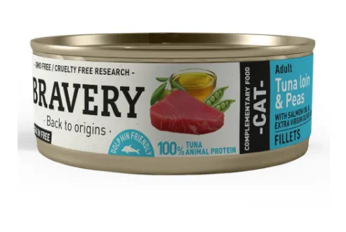 Bravery Cat Tuna Loin Fillet & Peas (Lata.) Alimento Húmido para Gato 80 g