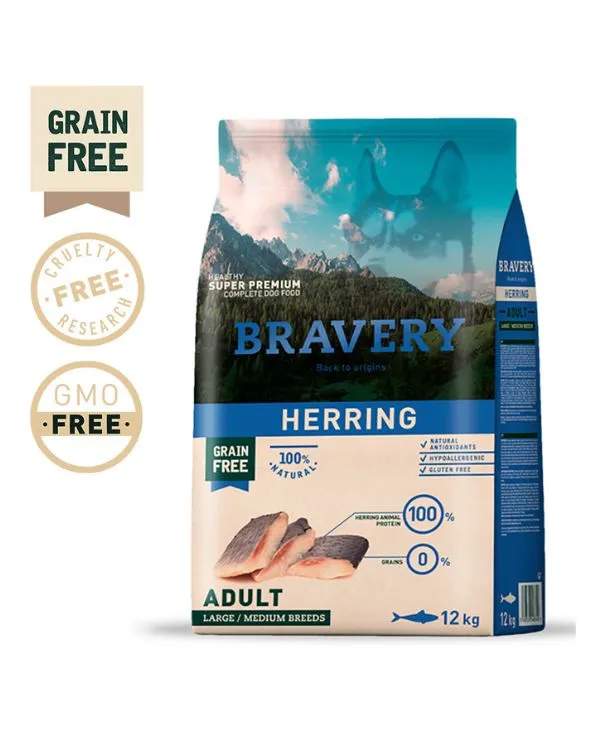 Bravery Herring (Arenque) Adult Large/Medium Ração Seca para Cão 4 kg