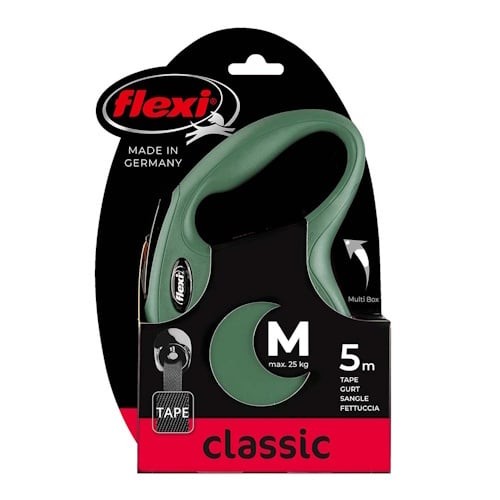 Flexi New Classic M Fita Verde Azeitona Acessório de Passeio para Cão 5 m