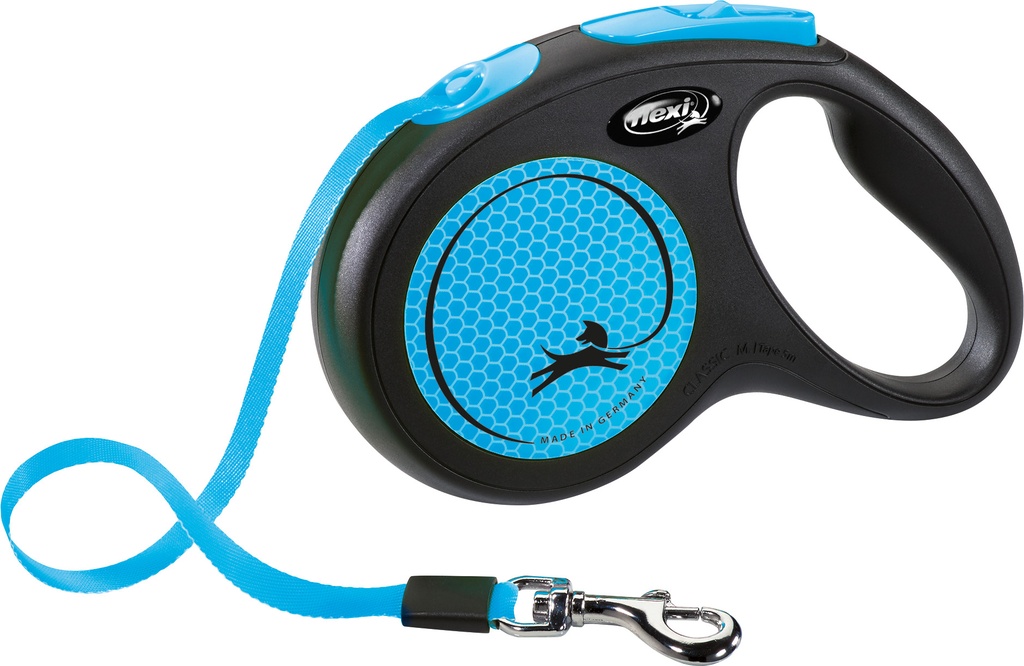 Flexi New Neon M Trela Retrátil de Fita Azul 5 m