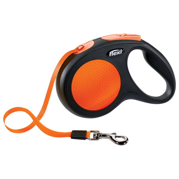 Flexi New Neon M Fita Laranja Acessório de Passeio para Cão 5 m