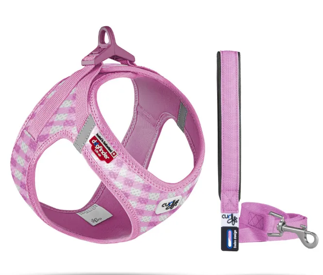 Curli Peitoral Clasp Air-Mesh M com Trela L Rosa(SU3062) Acessório de Passeio para Cão