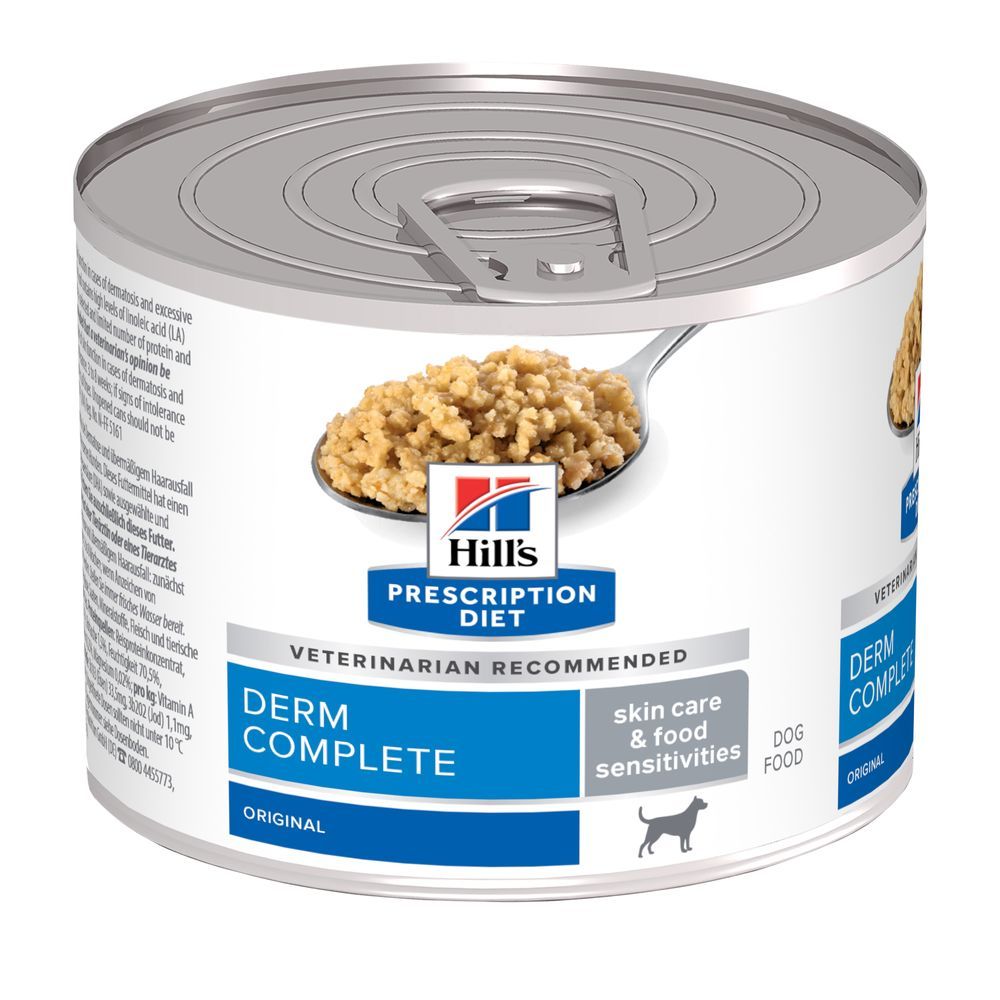 Hill's Prescription Diet Derm Complete Sensibilidades Alimentares/Ambientais alimento húmido para cão fórmula original — Lata de 200 g