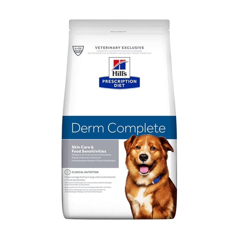 Hill's Prescription Diet Derm Complete Sensibilidades Alimentares/Ambientais alimento seco para cão fórmula original — Embalagem de 1,5 kg