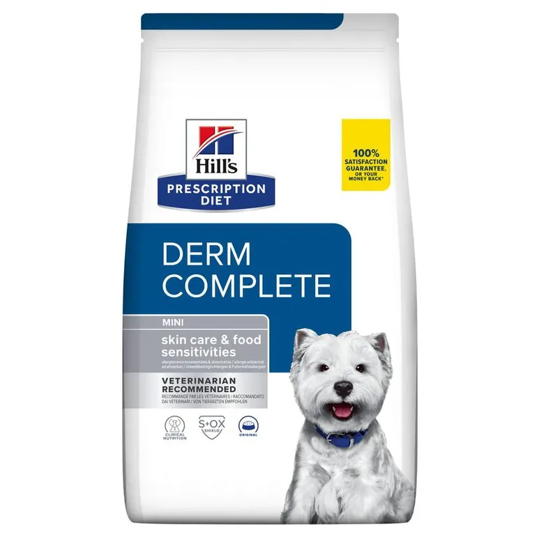 [606429] Hill's Prescription Diet Derm Complete Sensibilidades Alimentares/Ambientais alimento seco para cão mini fórmula original - Embalagem de 1kg