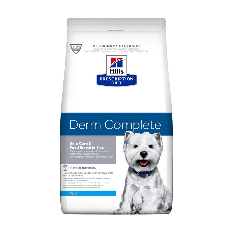 Hill's Prescription Diet Derm Complete Sensibilidades Alimentares/Ambientais alimento seco para cão mini fórmula original - Embalagem de 1kg