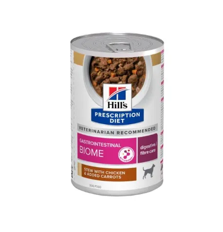 [605650] Hill's Prescription Diet Gastrointestinal Biome Cuidado Digestivo guisado em lata para cão com Frango e cenouras — Lata de Alimento Dietético Húmido 354 g