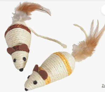 Brinquedo Gato Conj 2 Ratos C Plumas 10 × 4 cm