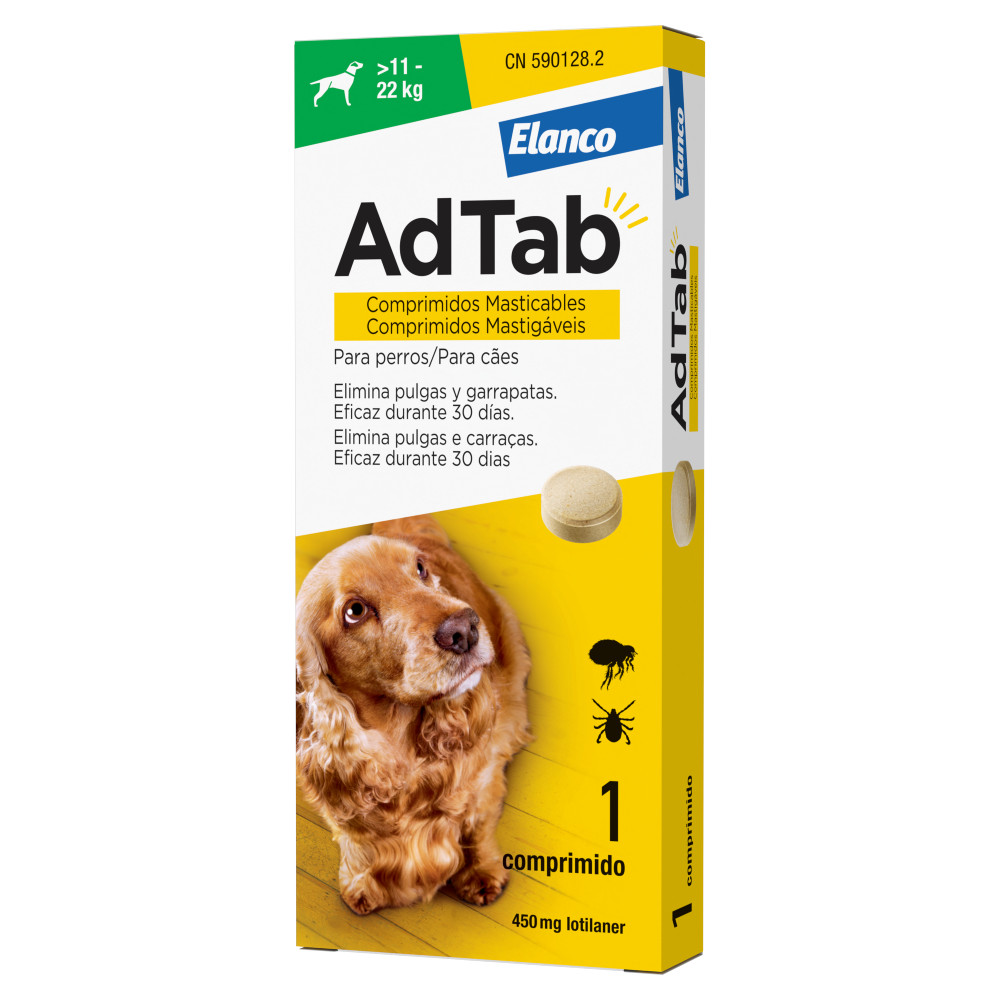 AdTab Comprimido Mastigável Antiparasitário para Cão 11–22 kg — 450 mg, 1 comprimido