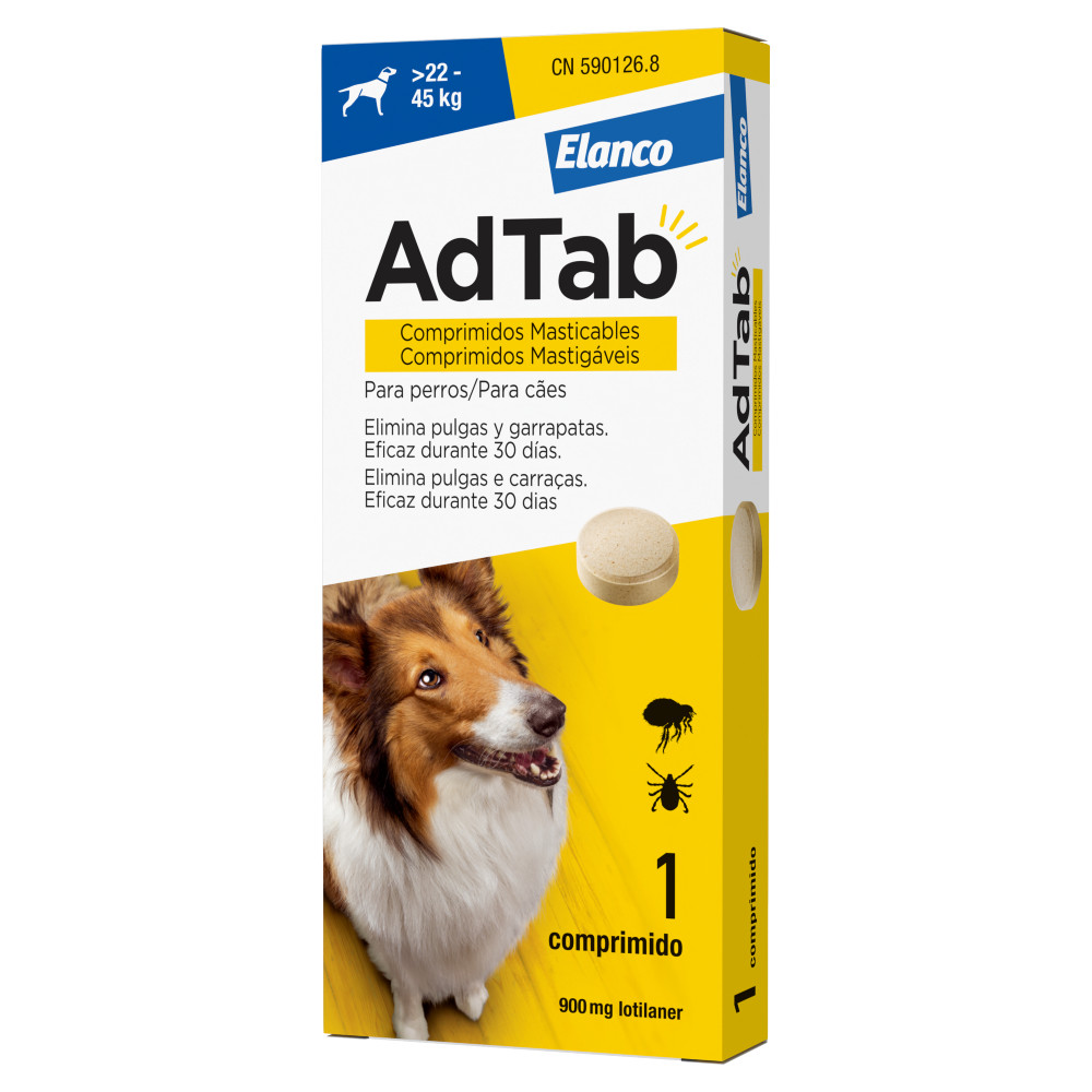 AdTab Comprimido Mastigável Antiparasitário para Cão 22–45 kg — 900 mg, 1 comprimido