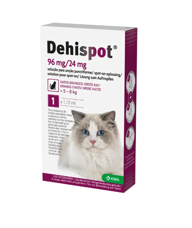 Dehispot / Gatos Grandes 5- 1PP Antiparasitário 96 mg 24 mg 8 kg