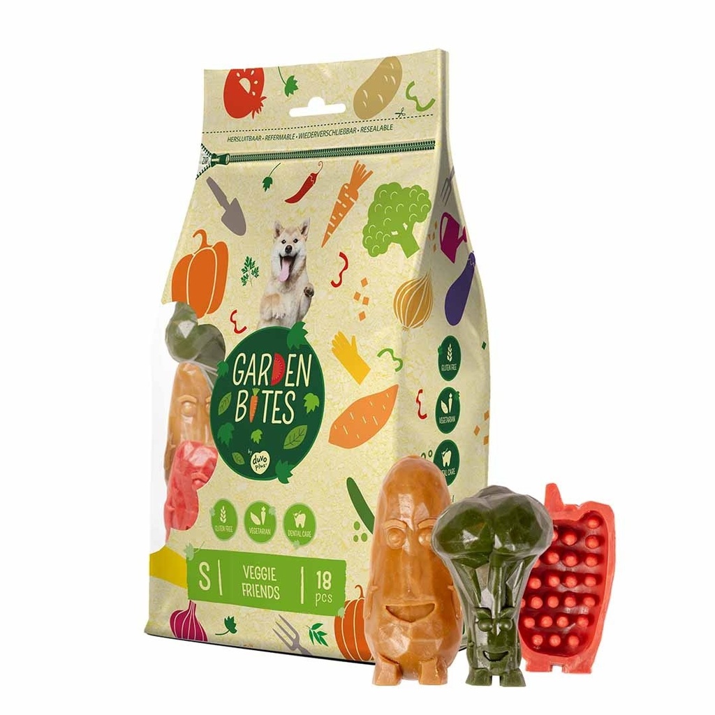 [015503406] Garden Bites Veggie Friends - Snacks de Vegetais para Cães - Tamanho : S