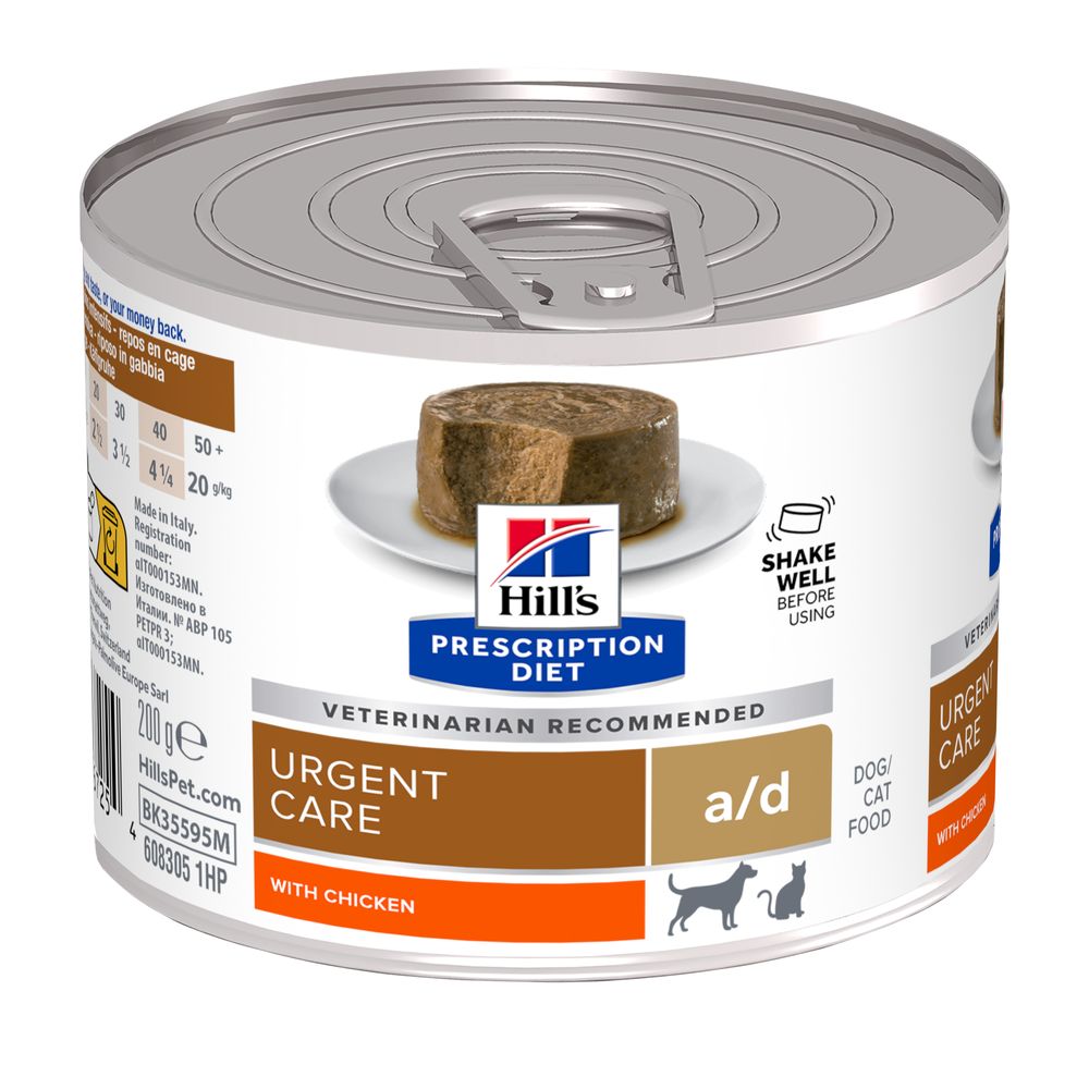[608305] Hill's Prescription Diet a/d Convalescença alimento húmido para cão e gato com frango - Lata de 200g