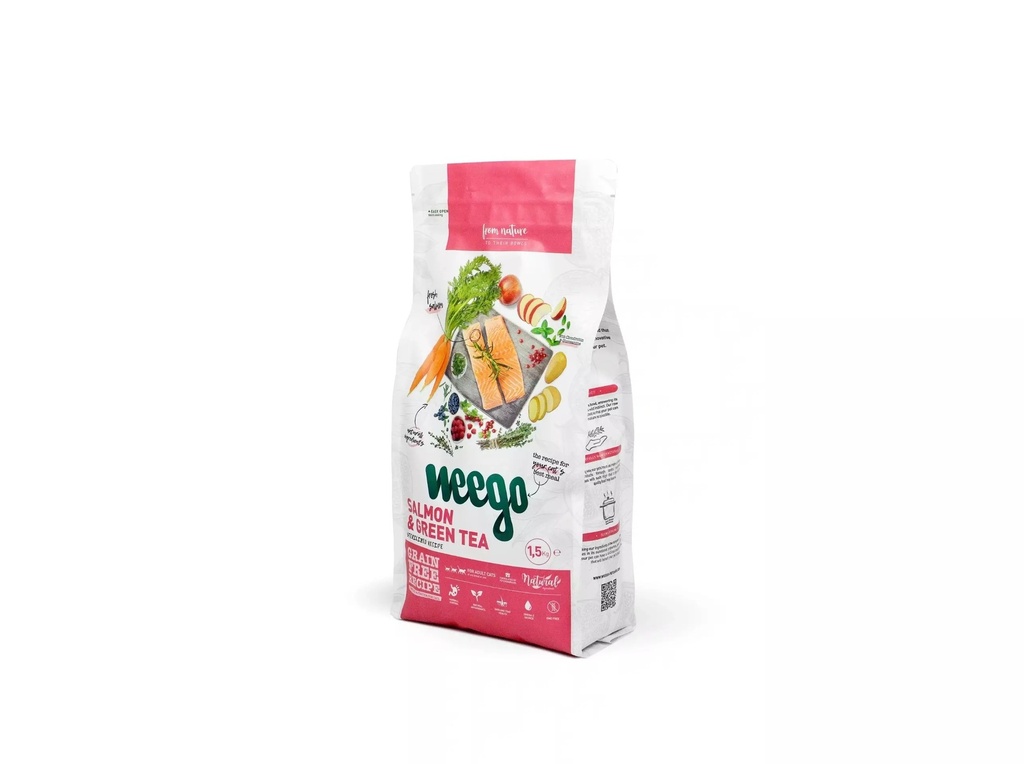 Weego Ração Seca para Gato Salmão e Chá Verde 1,5 kg