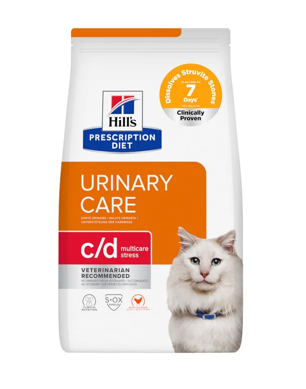 [605980] Hill's Prescription Diet c/d Multicare Stress Cuidado Urinário alimento seco para gato com frango - Embalagem de 1,5kg