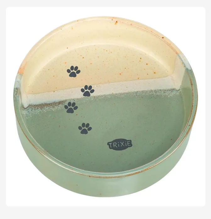 GAMELA EM CERAMICA P/ GATOS 0,2 LT / ø12CM (VERDE/BEGE)