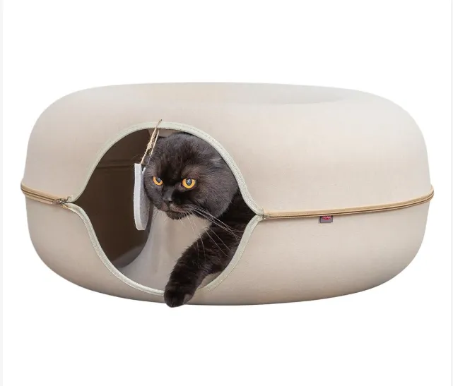 TUNEL/NICHO "DONUT" EM FELTRO P/ GATOS - ø 60 CM (BEGE)