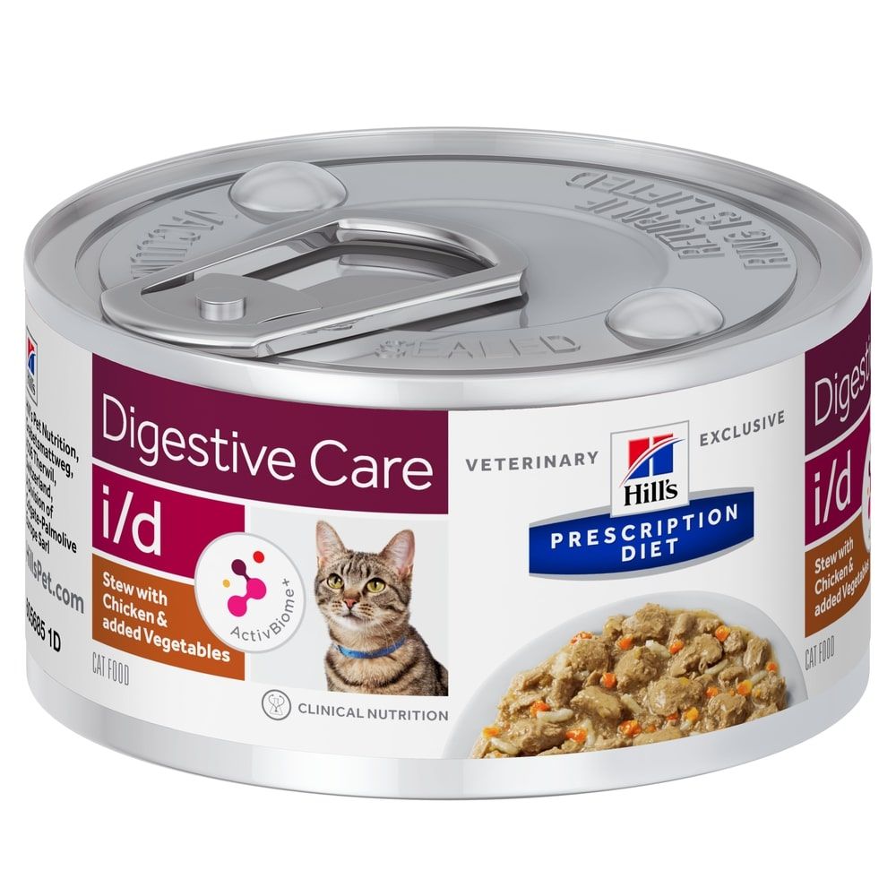 Hill's Prescription Diet i/d Cuidado Digestivo guisado para gatos com Frango e vegetais adicionados — Lata de Alimento Dietético Húmido 82 g