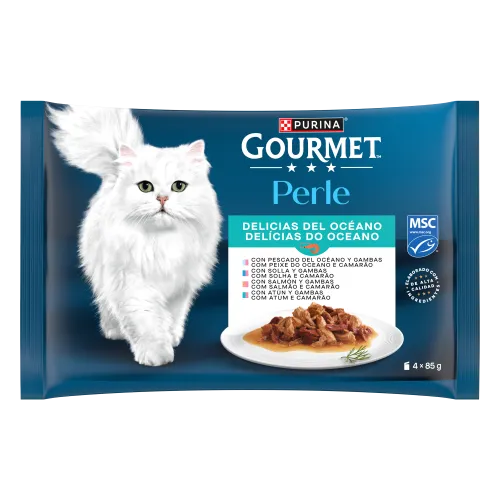 Purina Gourmet Perle Finos Pedaços Delícias do Oceano para Gato 4 × 85 g