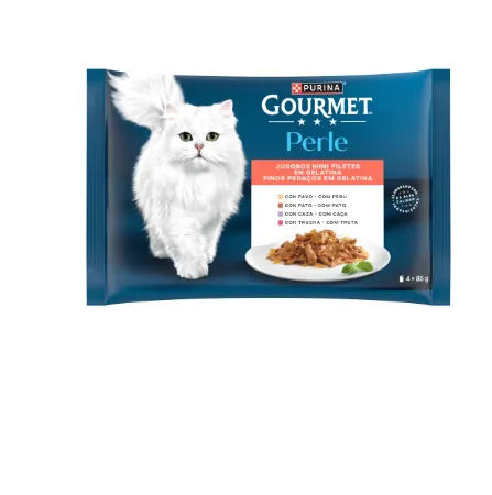 PURINA GOURMET PERLE Finos Pedaços em Gelatina Peru (4x85g)