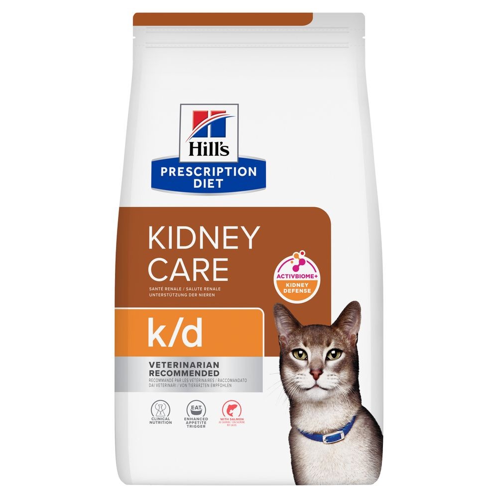 Hill's Prescription Diet k/d Cuidado Renal alimento seco para gato com salmão Embalagem 3 kg