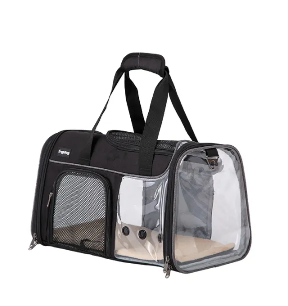 TRANSPORTADORA TRANSPARENTE JFK PRETO/AZUL - 49x29x29 CM