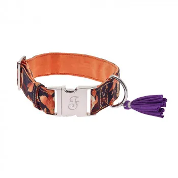 Coleira Kami Com Padrão Floral Laranja Para Cão L