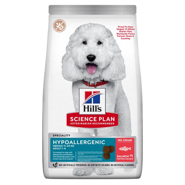 Hill's Science Plan Hypoallergenic alimento seco para cão adulto de raça média com salmão — Embalagem de 2,5 kg