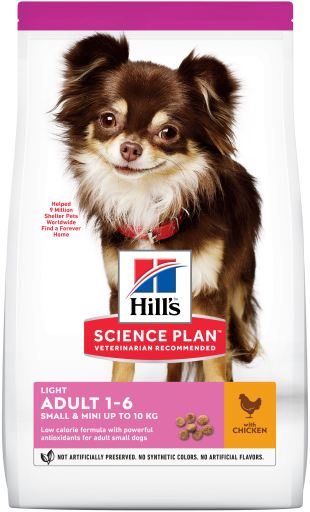 Hill's Science Plan Light alimento seco para cão adulto de raça pequena e mini com Frango — Embalagem de 1,5 kg
